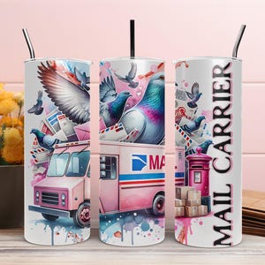 Mail Carrier Tumbler wrap Png Design Pink Postal worker skinny tumbler Design Digital sublimation download Postal worker tumbler wrap