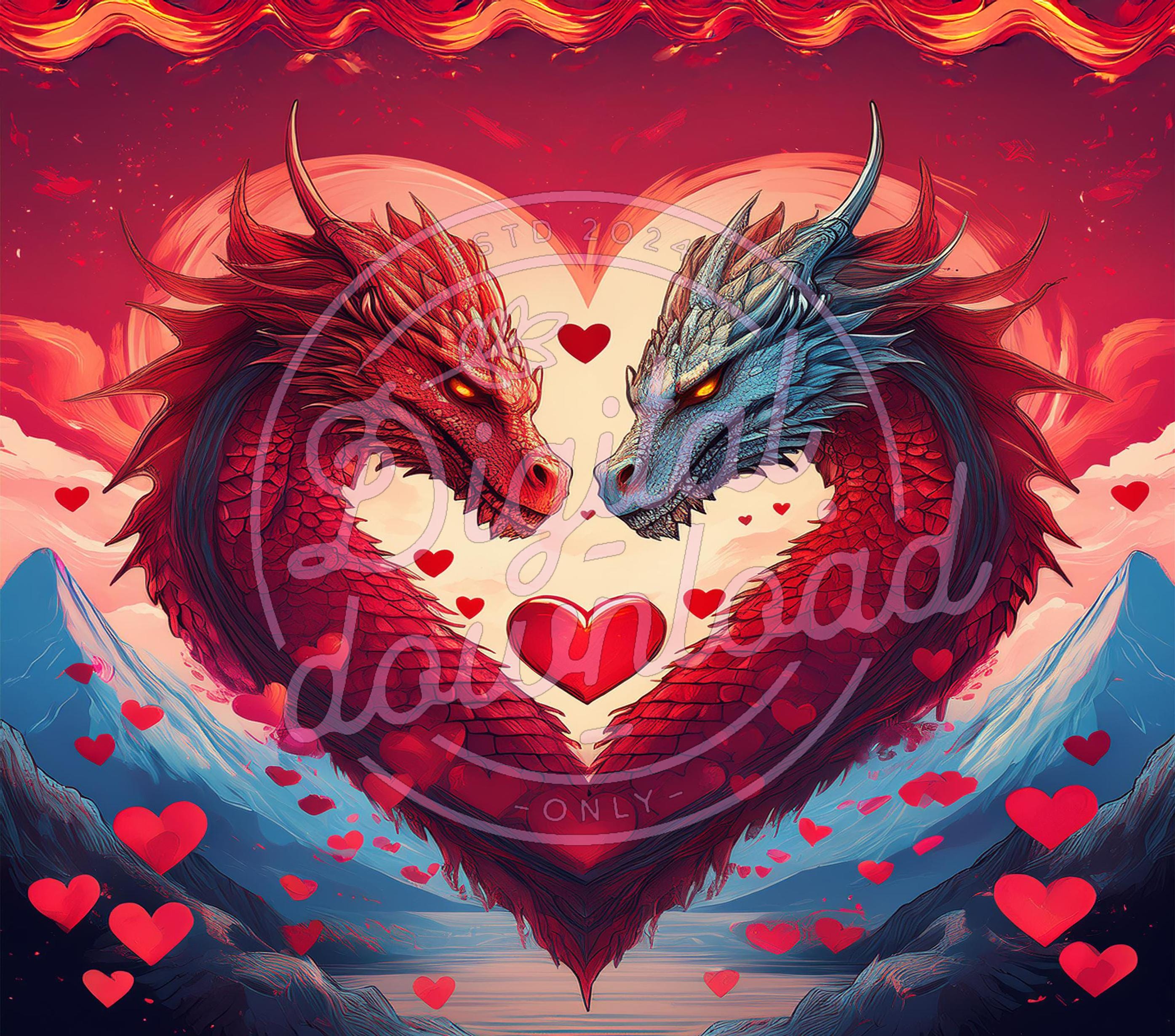Dragon Valentine Tumbler Wrap, Hearts Design (PNG) - Etsy