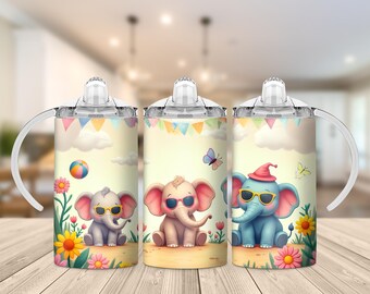 Vaso con diseño de elefante para niños, envoltura de sublimación (descarga digital)