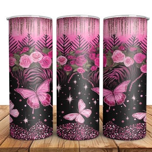 Glitter tumbler sublimation wrap design butterfly 20 ounce tumbler wrap design skinny tumbler sublimation design tumbler digital download