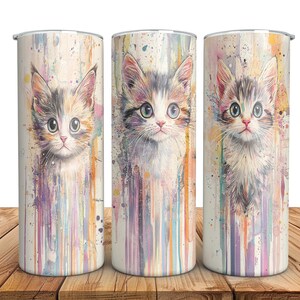 Cat Tumbler Wrap, 20 oz Skinny Tumbler Water colour Sublimation Design, Cute Cat Tumbler Wrap PNG, Digital Download, tumbler sublimation png