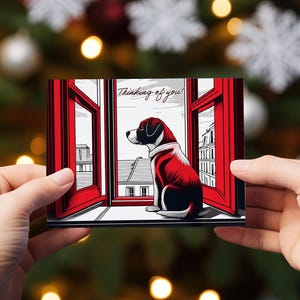 Thinking of You Card: Dog at Window, Printable Greeting Card (PDF)