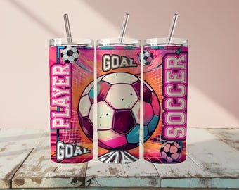 Soccer Tumbler Sublimation Design: 20 oz Skinny Tumbler Wrap (Digital Download)