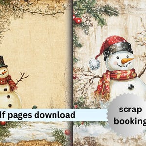 Scrapbooking Junk Journal Pages Bonhomme de neige sur le thème de l'hiver Oiseaux avec des baies Pages fichier pdf