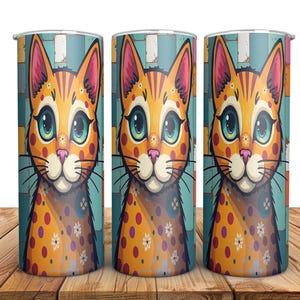Cat Tumbler Wrap, 20 oz Skinny Tumbler Sublimation Design, Cute Cat Tumbler Wrap PNG, Digital Download, bohemian cat tumbler sublimation png