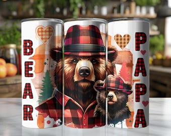 Papa Bär Tumbler Wrap Sublimationsdesign, 20 Unzen Skinny Tumbler (digitaler Download)