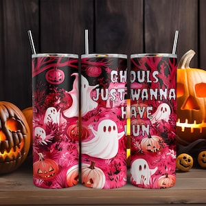 20 oz Skinny Tumbler Wrap Różowy projekt kubka na Halloween cyfrowy plik PDF do pobrania