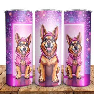 Dog tumbler wrap design 20 ounce skinny tumbler sublimation German Shepherd digital tumbler wrap download glitter sublimation design png