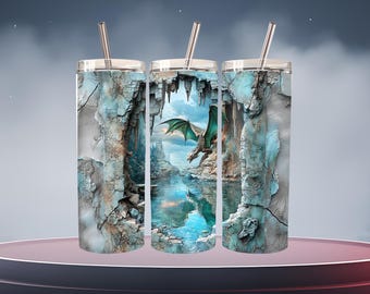 3D Dragon Tumbler Wrap: Fantasy Sublimation Design (PNG)