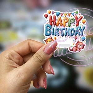 Kids Birthday Printable Stickers – Customizable Happy Birthday PNG Design for Cricut Party Favour Stickers Instant Download Cricut Sticker