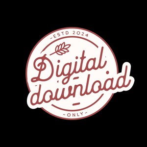 Puede incluir: Un c&iacute;rculo blanco con un borde rojo y el texto "Digital Download - Only - ESTD 2024" en su interior. Un peque&ntilde;o tallo de trigo se encuentra sobre el texto "Digital Download".