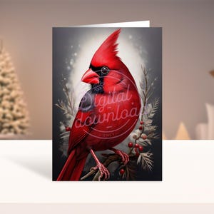 Christmas Card Printable Cardinal Christmas Card instant digital download print and cut Christmas card Printable png greeting card