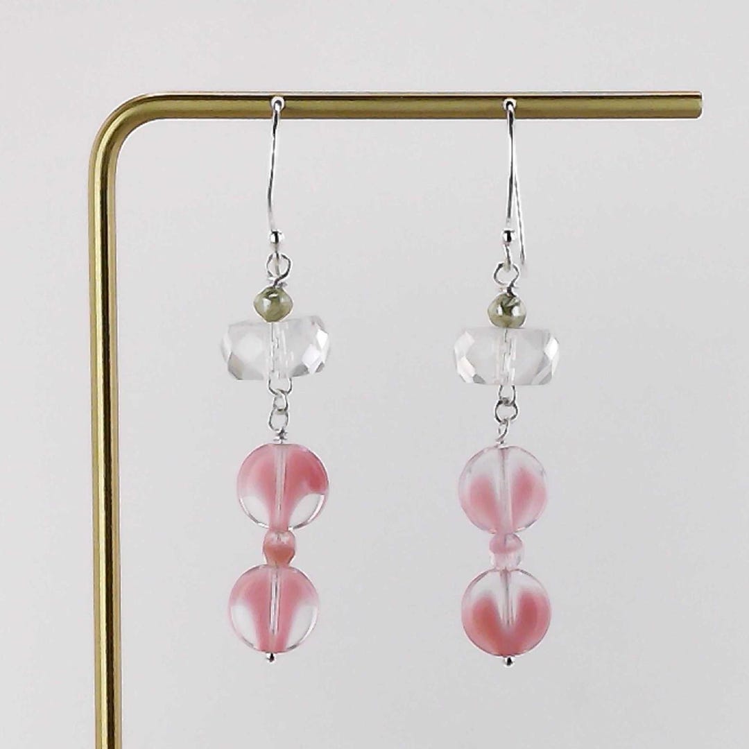 Nature-inspired Pink Crystal Pearl Rosy Spoonbill Wing Earrings