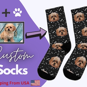 Custom Dog Socks Personalized Photo and Text, Unique Gift Idea, Cute Pet Face Printed Socks, Customizable, Fun & Cozy Feet Warmers