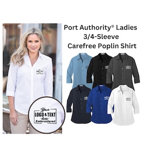 Custom Ladies 3/4-Sleeve Carefree Shirt - Personalized Name & Logo Business Shirts. LW102