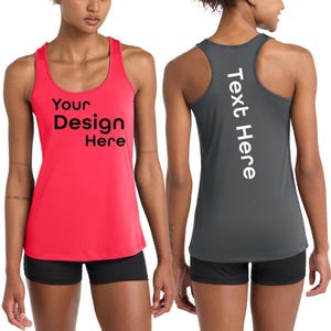 Custom Performance Tank, Women&#39;s dry-fit Racerback Tank, Custom print design/logo/text, perfect for running, jogging, fitness, yoga. LST356,