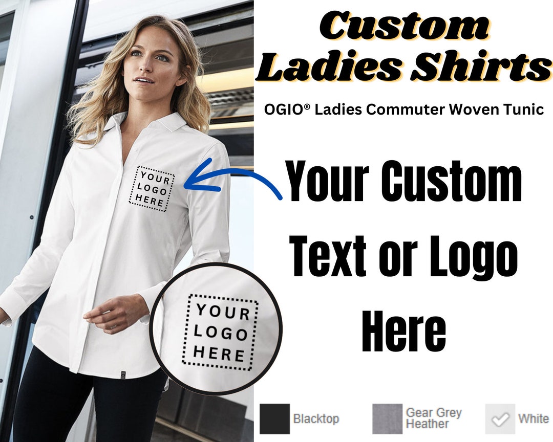 Custom Embroidered Womens Dress Shirt, Embroidered Text, Logo. Custom