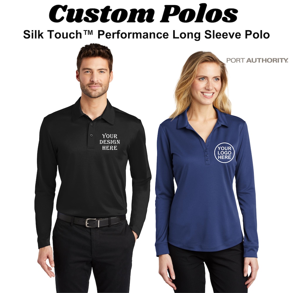 Custom Polo Shirts. K540Ls, Wear Your Own Logo/Design, Custom Golf Polo, Personalized Polo,L540Ls,Customized Performance Long Sleeve Polo Printfushion