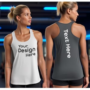Custom Women&#39;s Tank, dry-fit Racerback Tank, Custom print design/logo/text, perfect for running, jogging, fitness, yoga. LST356,
