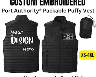 Custom Puffy Vest - Personalized Port Authority Packable Embroidered Logo Vest for Company & Team Uniforms. J851