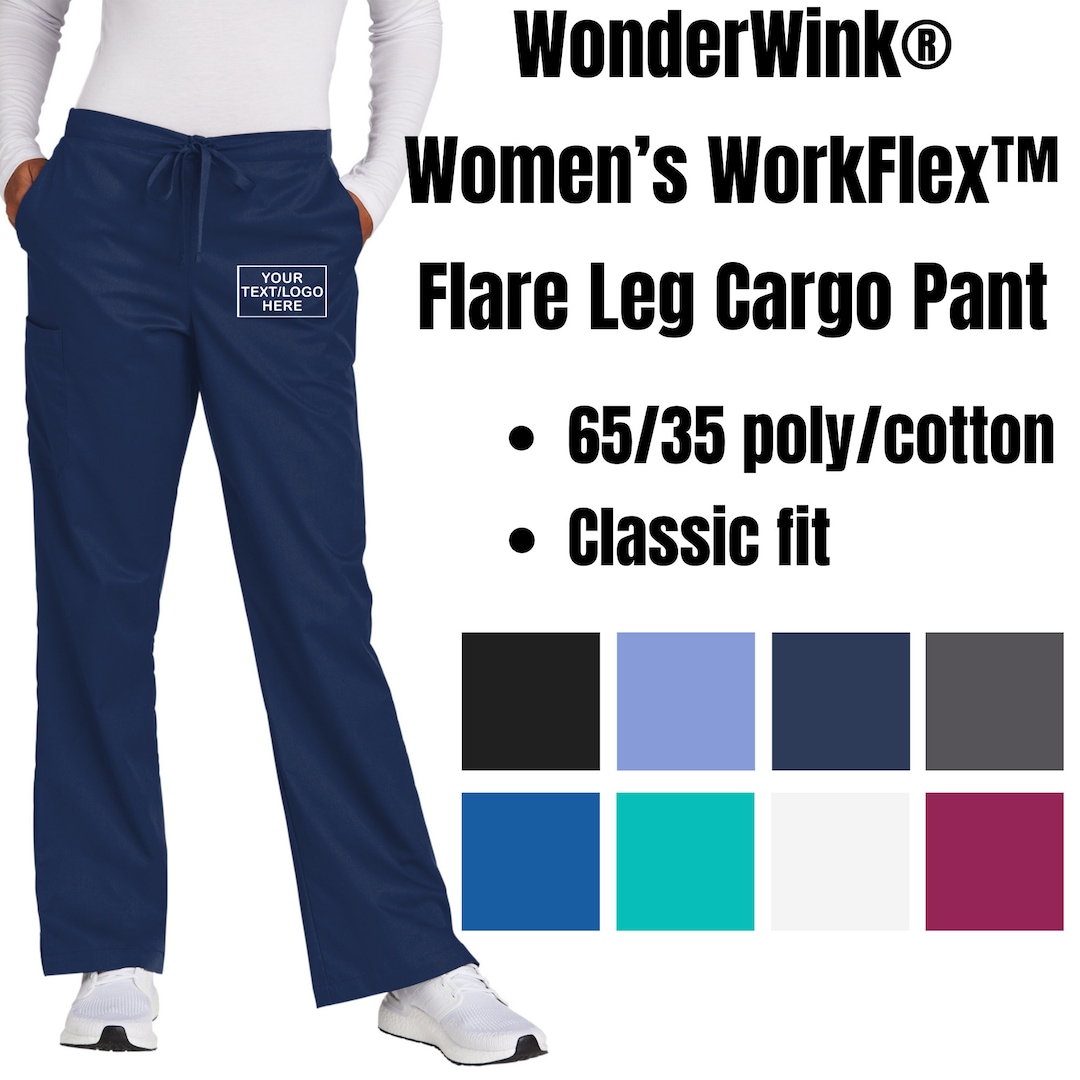 Wonderwink Women's Workflex Flare Leg Cargo Pants, Custom Printed Scrub