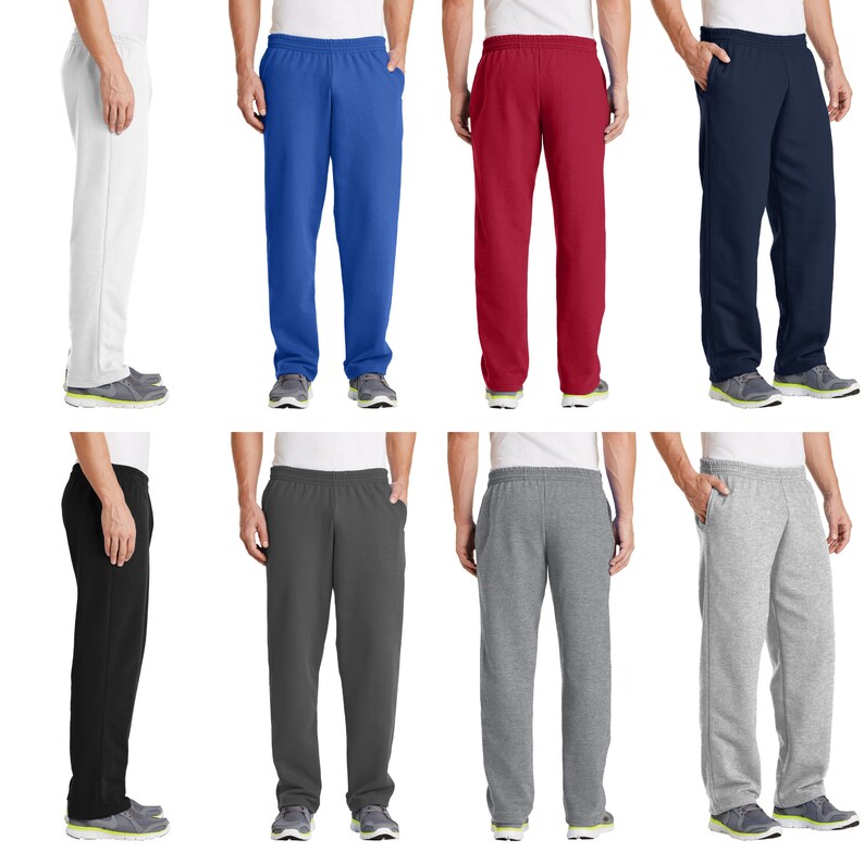 Puede incluir: Ocho pares de pantalones de ch&aacute;ndal en varios colores, incluyendo blanco, azul, rojo, azul marino, negro, gris y gris jaspeado. Los pantalones de ch&aacute;ndal tienen una cintura el&aacute;stica con cord&oacute;n y bolsillos laterales.