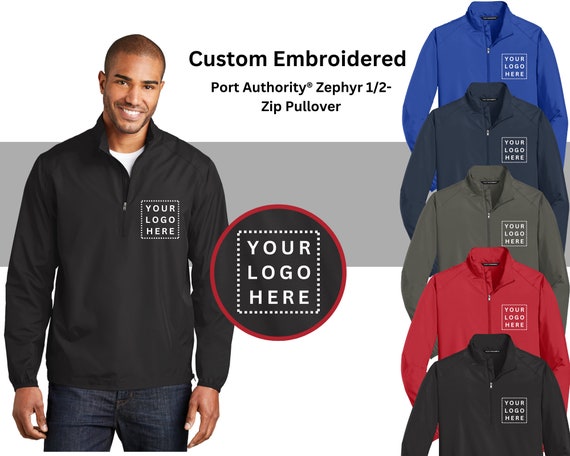 Port Authority® Zephyr 1/2-Zip Pullover, Personalized  Windbreaker Jacket, Lightweight Hooded  Windbreaker, Rain Jacket. Unique gift.  J343