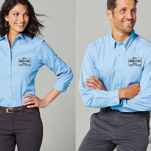 Custom Embroidered Ladies/Men&#39;s Long Sleeve Easy Care Dress Shirt, Add Text, Logo, Name or Company Name, Personalized Dress Shirt (L608)