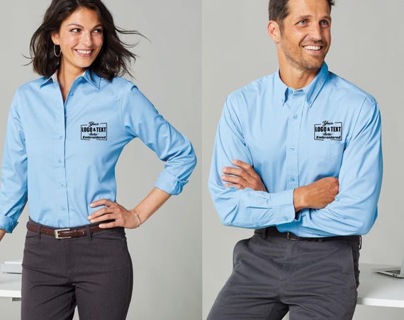 Custom Embroidered Ladies/Men's Long Sleeve Easy Care Dress Shirt, Add Text, Logo, Name or Company Name, Personalized Dress Shirt (L608)