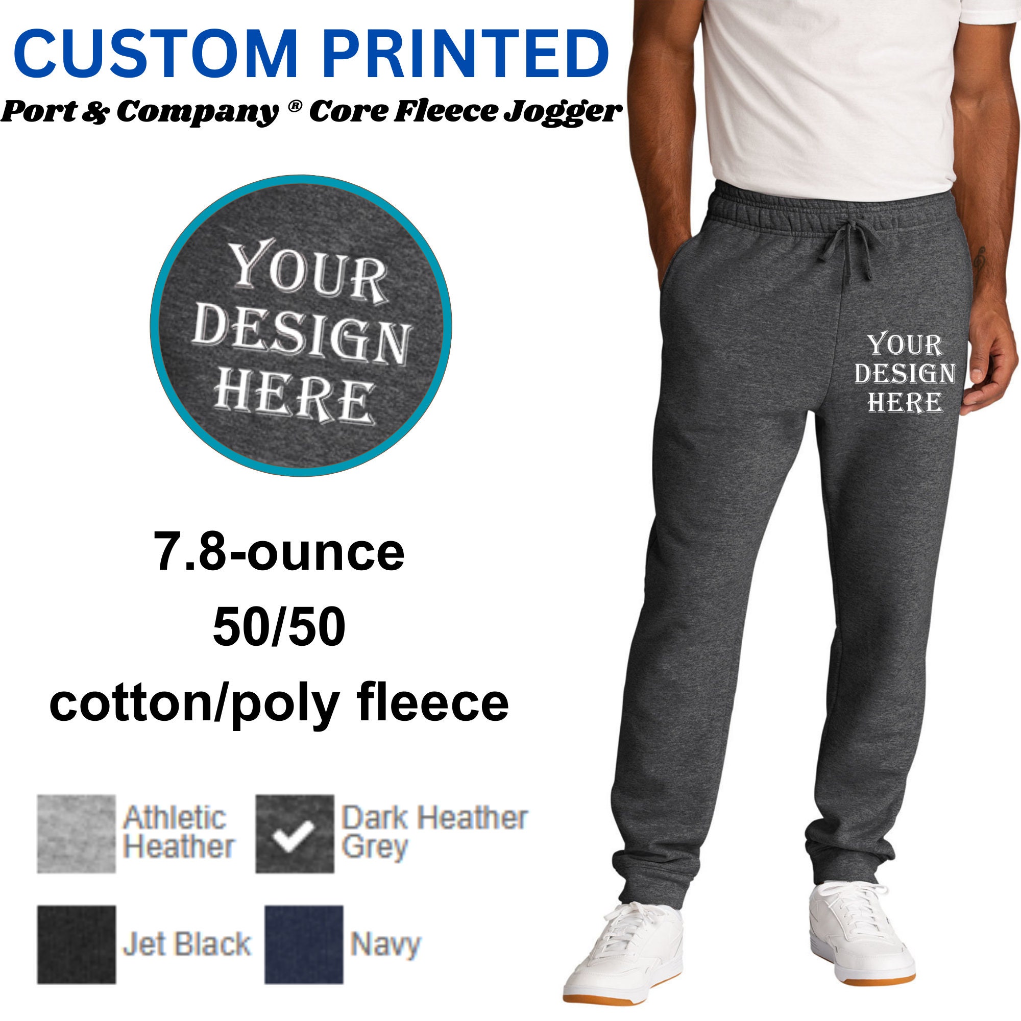 Custom Core Fleece Jogger, Personalized Sweatpants, Custom Team