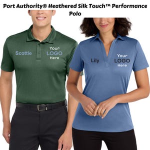 Custom Port Authority® Heathered Silk Touch™ Performance Polo. Add your text/logo, Custom team Polo, Custom shirts, gift for him. K542