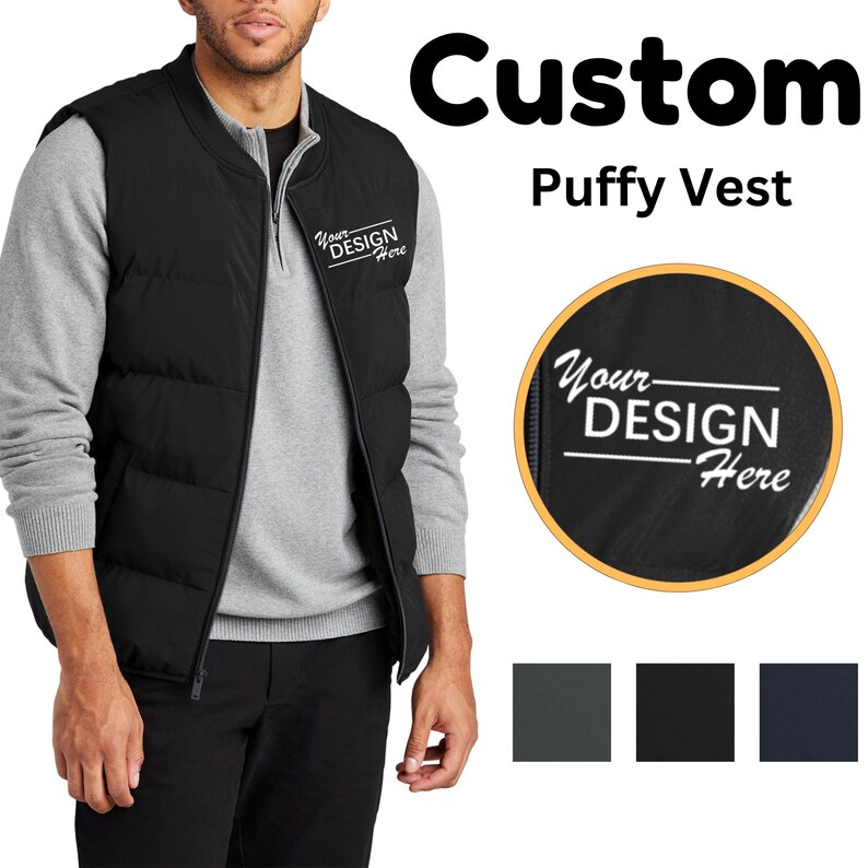Custom Embroidered Puffy Vest, Printed Vest for Workers, Customized