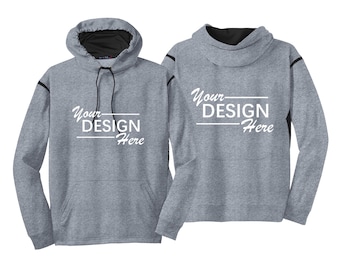 Custom sport-Tek® Tech Fleece Colorblock Hooded Sweatshirt, Print Text Logo Pullover, Men Outdoor Wear, Fashion Sporty Style Hoodie. F246