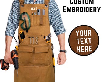 Heavy duty work tool Apron - Personalized  Apron for Woodworking, Custom Name Gift for Dad, Unique Apron for Men, Tough Tool Apron. A1001