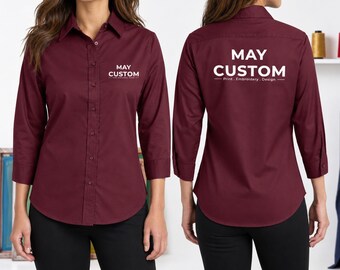 Camisa de trabajo personalizada para mujer / Blusa personalizada de manga 3/4 / Camisa de oficina con logotipo personalizado / Port Authority L612 / Camisa resistente a las arrugas