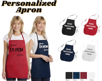 Medium-Length Apron, Personalized Apron With Pockets, Custom Print Apron, Custom Text Apron, Custom Apron for Women, Port Authority® (A525)