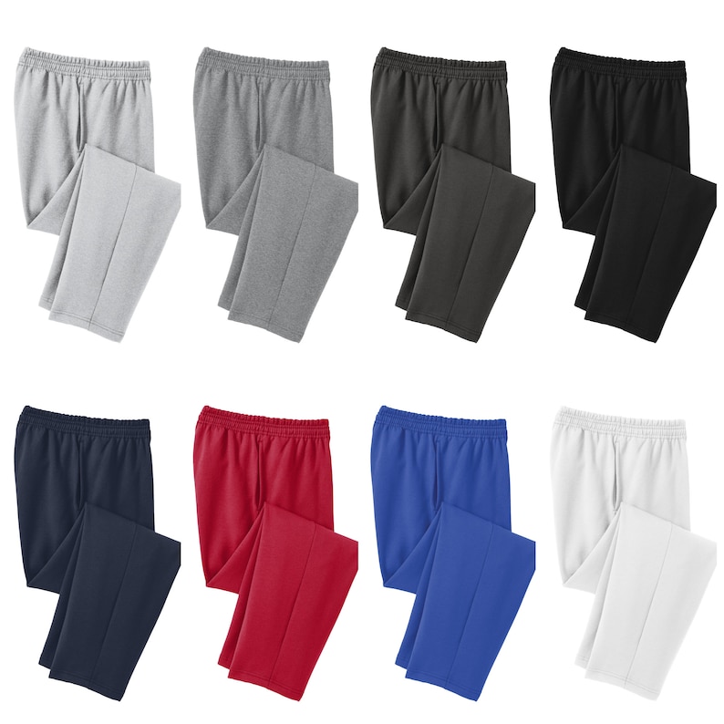 Puede incluir: Ocho pares de pantalones de ch&aacute;ndal en diferentes colores, incluyendo gris, negro, azul marino, rojo, azul real y blanco. Los pantalones de ch&aacute;ndal tienen una cintura con cord&oacute;n y un ajuste holgado.