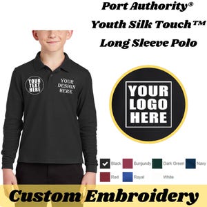 Port Authority® Youth Silk Touch™ Long Sleeve Polo，Embroidery Polo, Personalized Gifts, Youth Long Sleeve Polo，Polo Shirt For Youth，Y500LS
