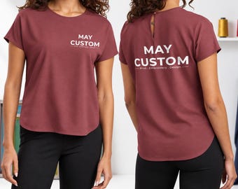 Top de crepé personalizado para mujer / Mercer Mettle MM2015 personalizado / Camiseta de cuello redondo con logotipo personalizado / Top con estampado fotográfico / Ropa de trabajo personalizada de alta gama