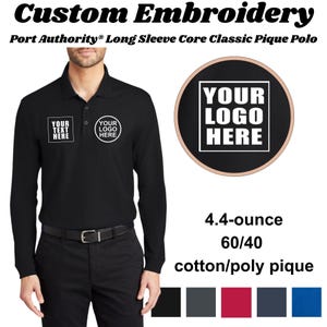 Port Authority® Long Sleeve Core Classic Pique Polo,Custom Polo Shirt，Embroidered Shirt，Custom Long Sleeve Shirt，Custom Logo Shirt，K100LS