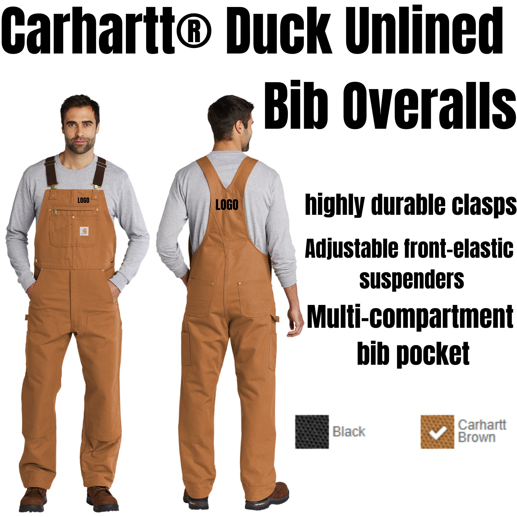 Personalized Carhartt® Duck Unlined Bib Overalls, Customizable