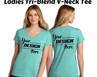 women's V-neck tee, Custom Ladies Tri-Blend V-Neck T-Shirt, Personalized Gift For Her, Soft Comfortable Fit, LPC330V