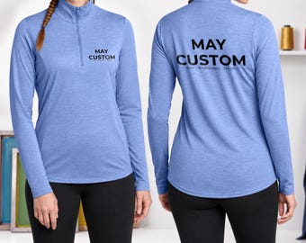 Sudadera con cremallera de un cuarto personalizada para mujer, de tejido transpirable de triple mezcla / Monograma personalizado / Logotipo / LST407
