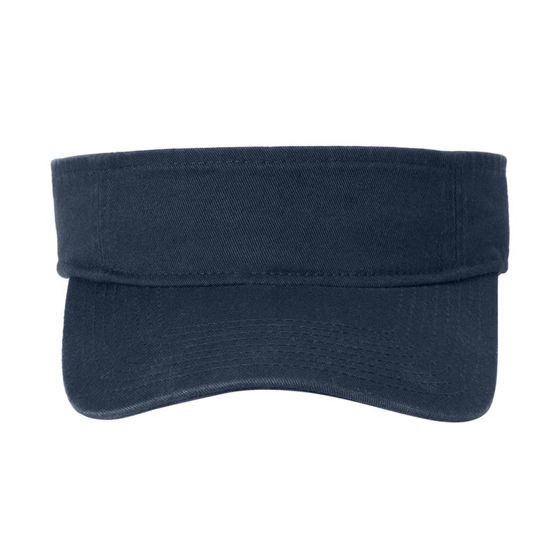 Pu&ograve; includere: Una visiera blu navy a tinta unita caratterizzata da un pannello frontale strutturato e una tesa curva con cuciture tono su tono visibili. Il copricapo presenta un design aperto sulla parte superiore e una fascia frontale.