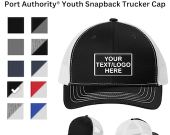 Port Authority® Youth Snapback Trucker Cap, Custom Youth Hats, Monogram Hats, Baseball Team hats, Personalized youth hats. YC112
