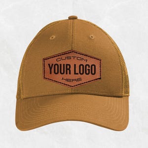 Custom Leather Patch Hats | Personalized Logo Hats, Laser Engraved CornerStone® Canvas Mesh Back Cap, Company Logo Headwear CS811