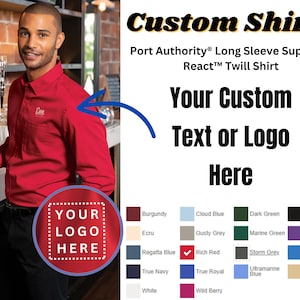 Long Sleeve SuperPro React Twill Shirt - Custom Embroidered Dress Shirt for Men & Women with Logo, Name or Company Text. w808
