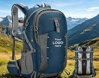 Custom Hiking Backpack 40L, Personalized Camping Daypack, Waterproof Travel Backpack with Rain Cover, Monogram Outdoor Gift for Him