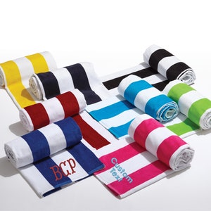 Custom Embroidered Beach Towel, Embroidered Beach Towel, Personalized Beach Towel, custom Towel, Striped Cabana Towel (PT45)