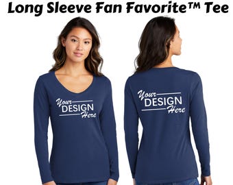 Custom Women's Long Sleeve V-Neck Tee, Add your text/logo, custom long sleeve, custom team shirt, business logo shirts, LPC450VLS